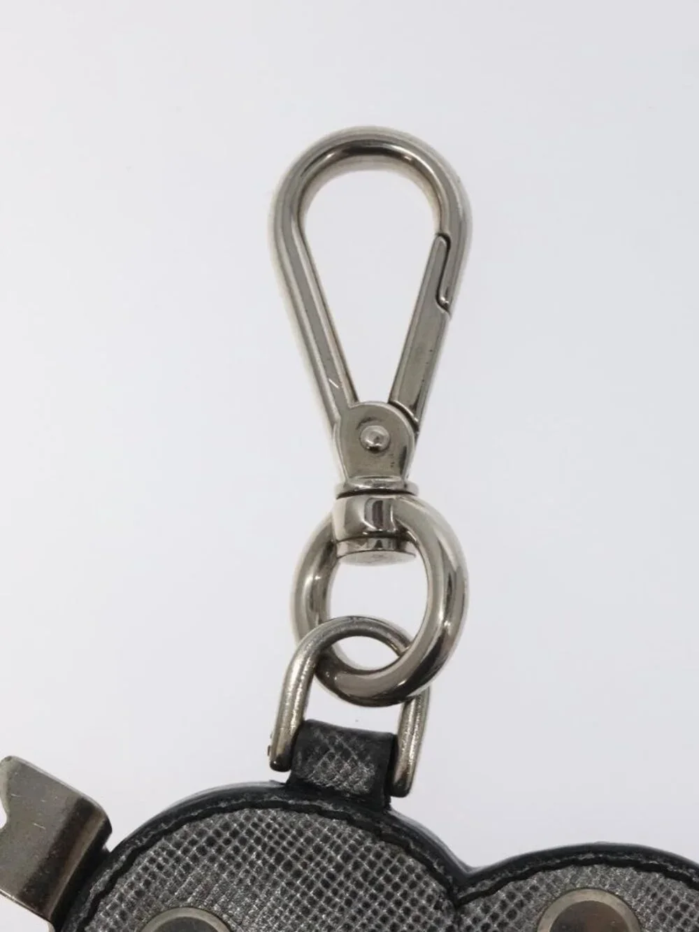 PRADA Charm Safiano leather Silver Auth ac3850